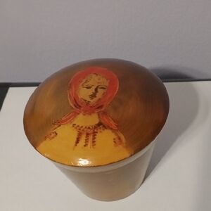 Decorative Wood Storage Jar in Yellow and Orange with Hand-Painted Lid
